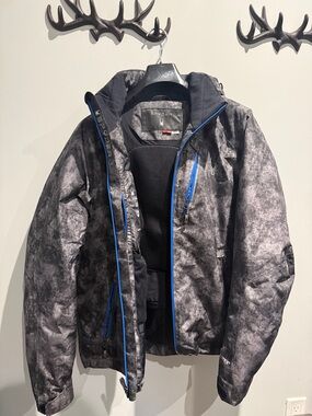 Spyder Marble-Print Ski Jacket with Blue Accents